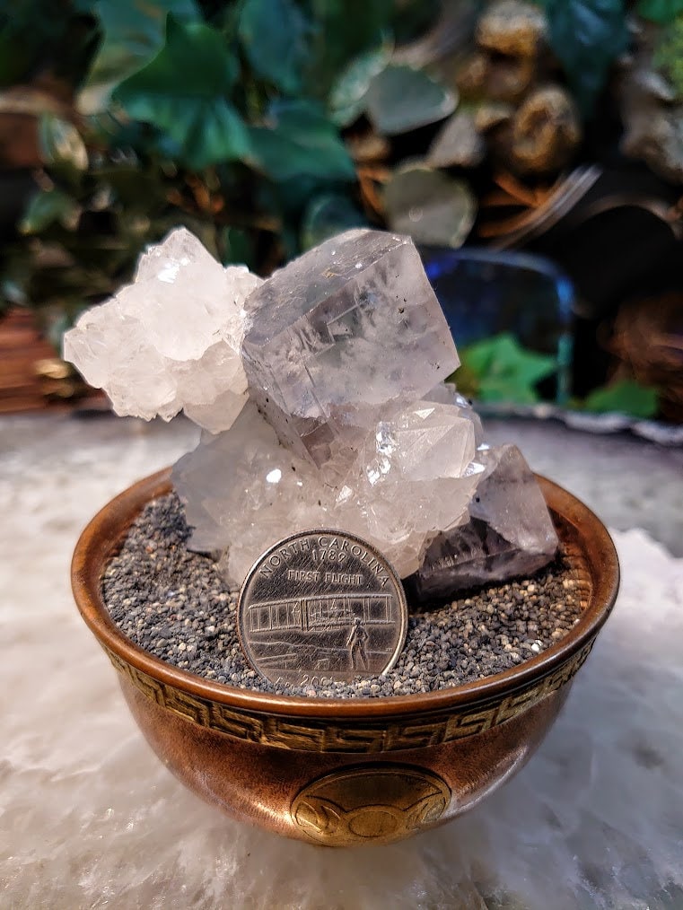 Glassy Grey Fluorite Crystals on Clear Quartz Cluster from Rabat-Salé-Kénitra, Morocco / 98.09g / Collection / Small Cabinet Class