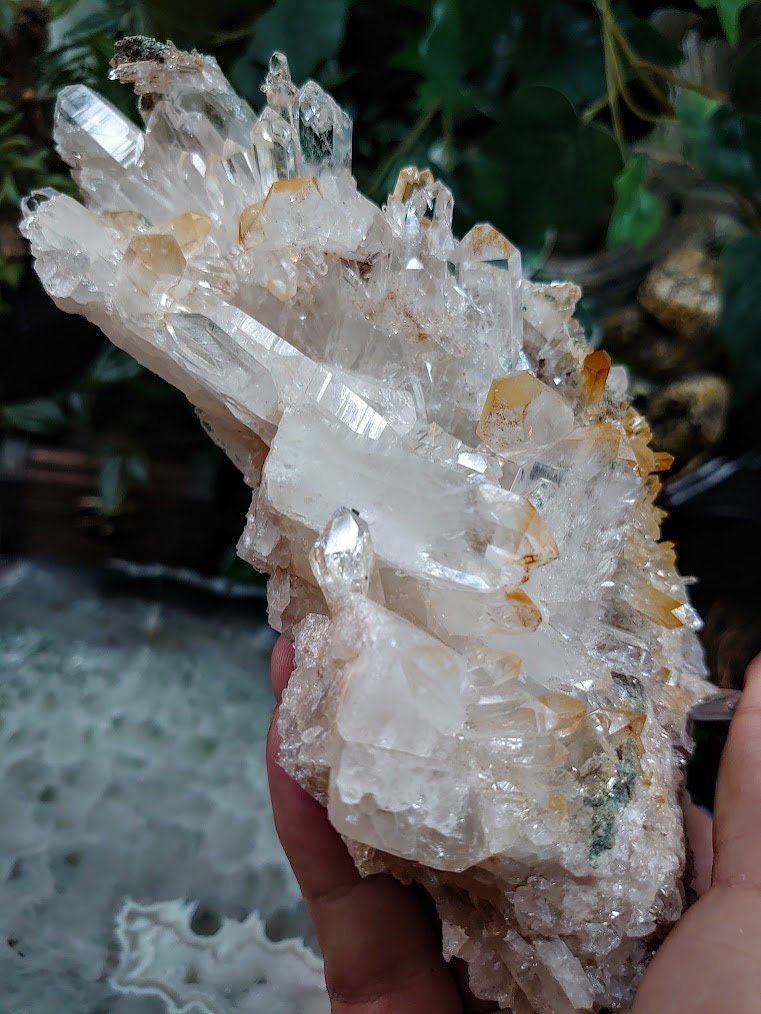 Exquisite Colombian Pink and Orange Quartz Cluster with Self Healing / 819g / Lithium / Halloysite / Mango Quartz / Large Cabinet Size