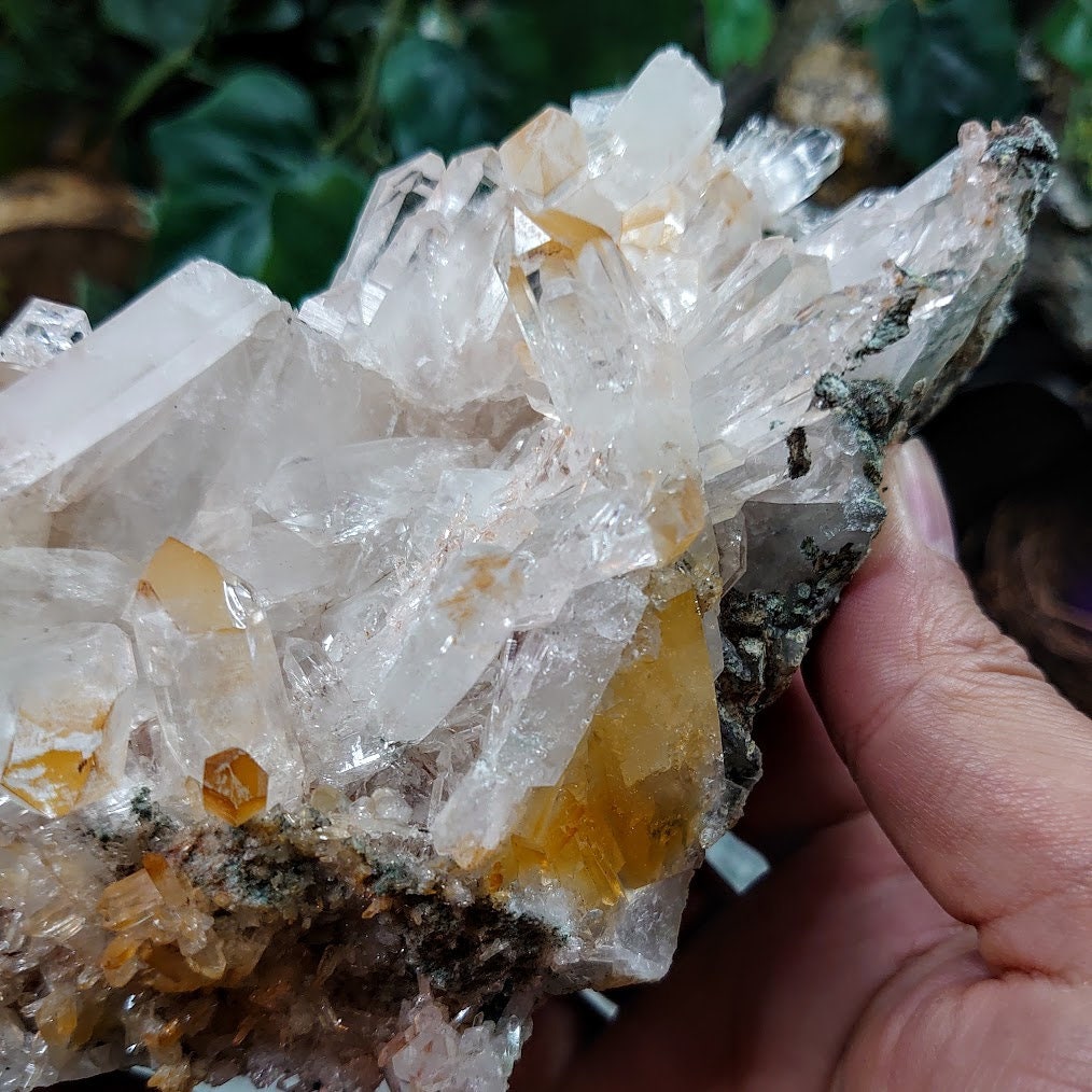 Exquisite Colombian Pink and Orange Quartz Cluster with Self Healing / 819g / Lithium / Halloysite / Mango Quartz / Large Cabinet Size