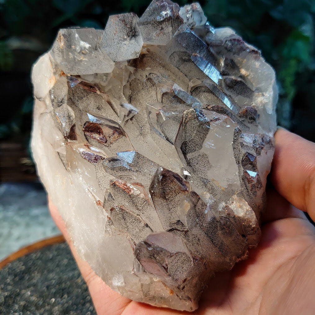 Hematite Quartz Cluster with Black Phantoms from Zambia / 470g / Hematoid Quartz for Crystal Healing / Cabinet Size Class / Home Decor