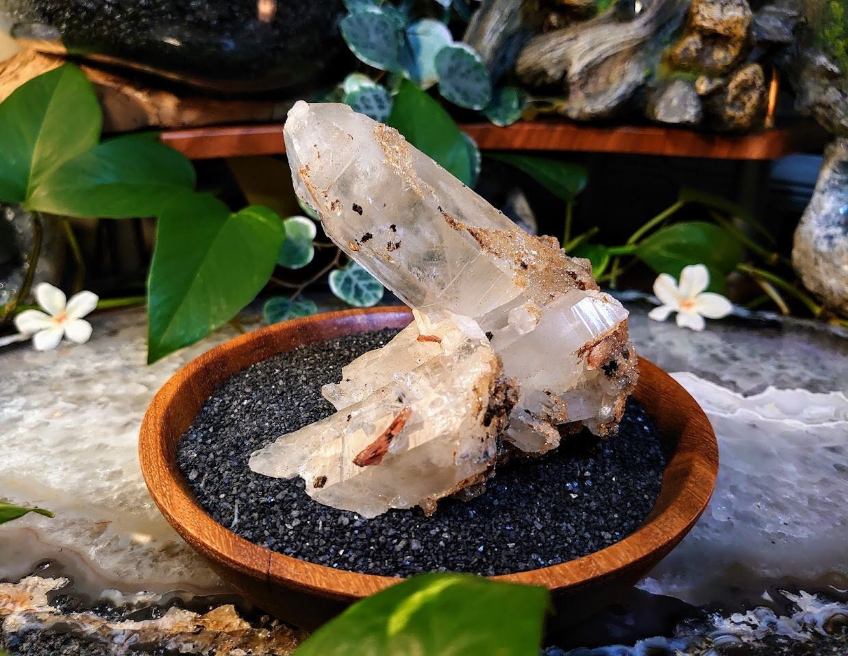 Quartz Cluster with Inesite Blades and Hubeite Druzy from Huangxi District, China for Collection / Home & Altar Decor / Unique / Energy Work