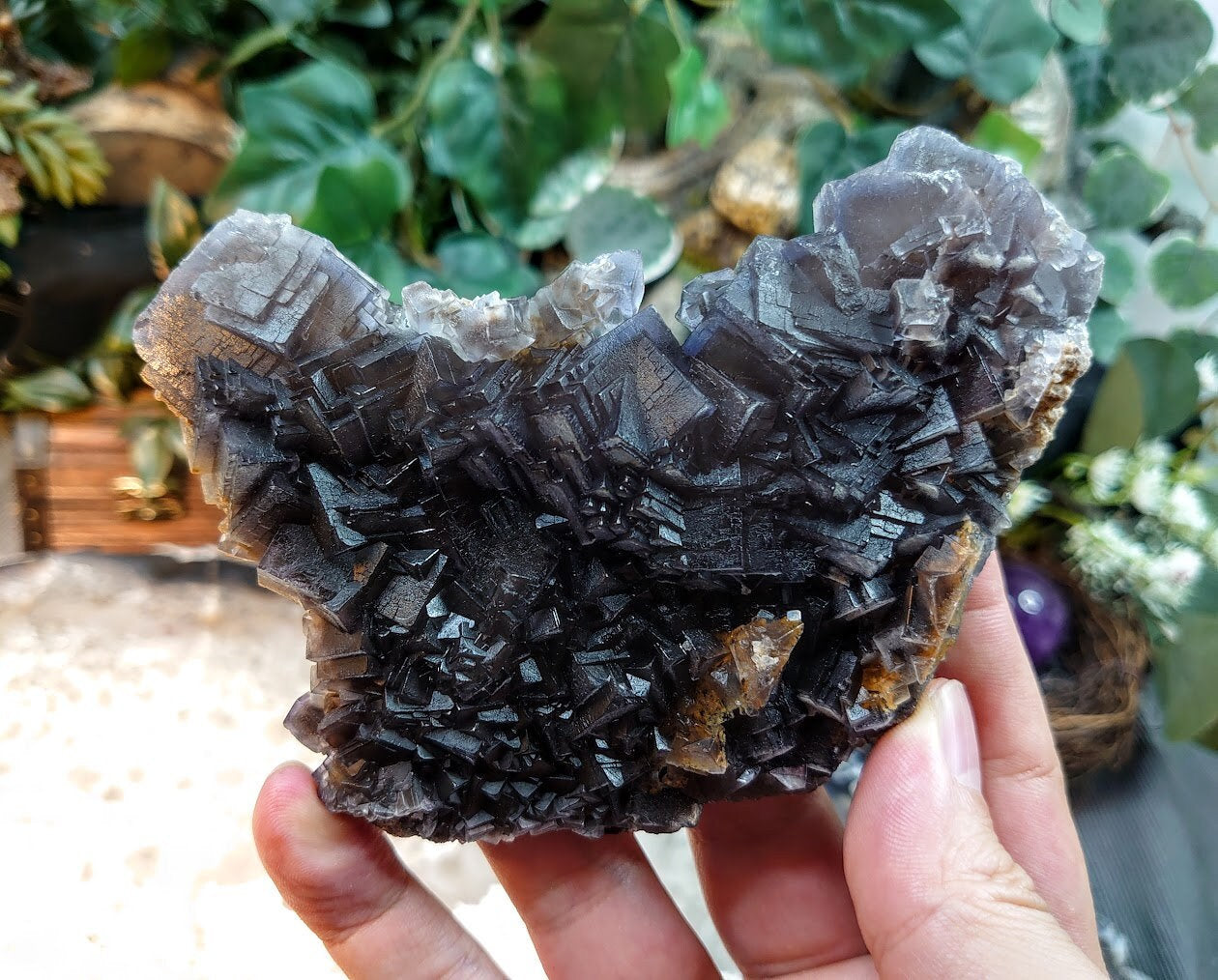 Gorgeous Dark Grey Double Sided Fluorite Cluster on Calcite Matrix from Baluchistan Province, Pakistan / 355g / Collection / Cabinet Size