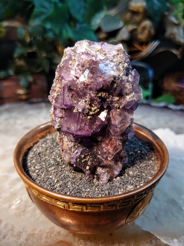 Double Sided Purple Fluorite Cluster on Matrix from Attiki Prefecture, Greece for Collection / 90.22g / Altar Decor / Small Cabinet Size /UV