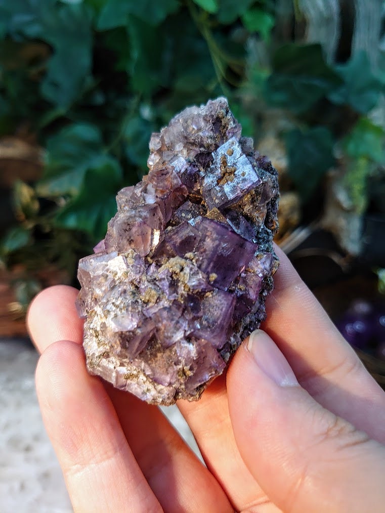 Double Sided Purple Fluorite Cluster on Matrix from Attiki Prefecture, Greece for Collection / 90.22g / Altar Decor / Small Cabinet Size /UV