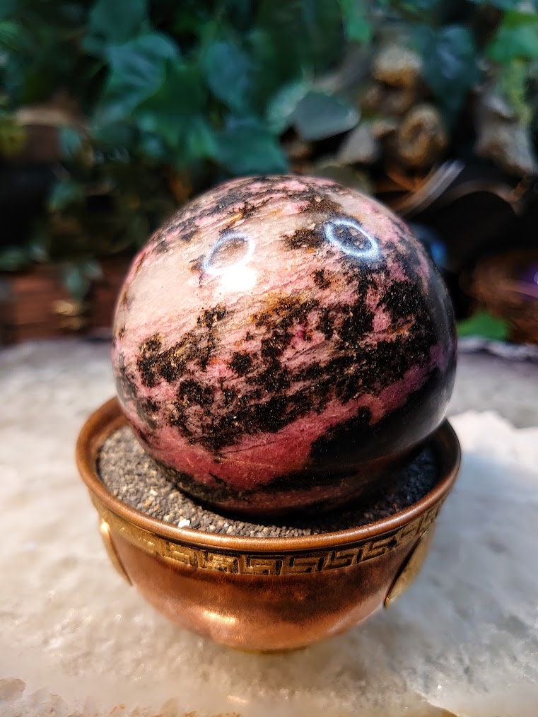 2 1/2" Rhodonite Sphere with Black Manganese Inclusions from Madagascar for Crystal Healing/ Reiki/ Meditation/ Home & Altar Decor