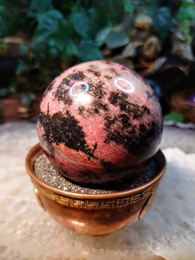 2 1/2" Rhodonite Sphere with Black Manganese Inclusions from Madagascar for Crystal Healing/ Reiki/ Meditation/ Home & Altar Decor