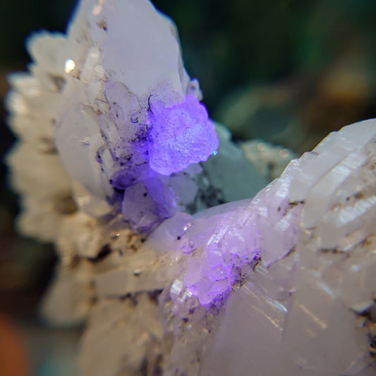 White Quartz Cluster with Light Green Fluorite Inclusions, Black Tourmaline and Pyrite from Peru / 634g / Collection / Cabinet Size Class