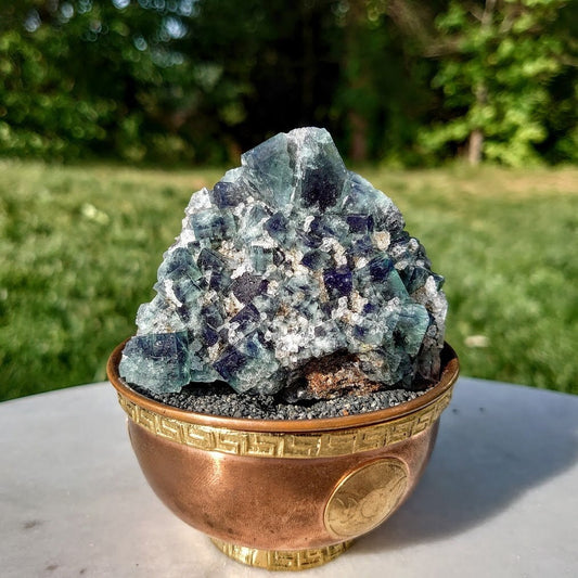 Naughty Gnome Pocket Green/Blue Fluorite Cluster "Diana Maria Mine" on Matrix From United Kingdom / 198g / Small Cabinet Size