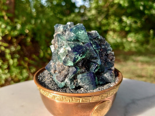 Naughty Gnome Pocket Green/Blue Fluorite Cluster "Diana Maria Mine" on Matrix From United Kingdom / 211g / Small Cabinet Size