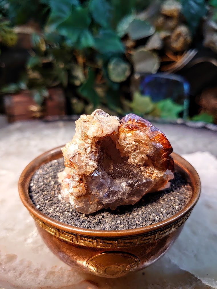 Purple Fluorite Cluster with Botryoidal Calcite on Matrix from Attiki Prefecture, Greece for Collection / 98.98g / Miniature Class / UV