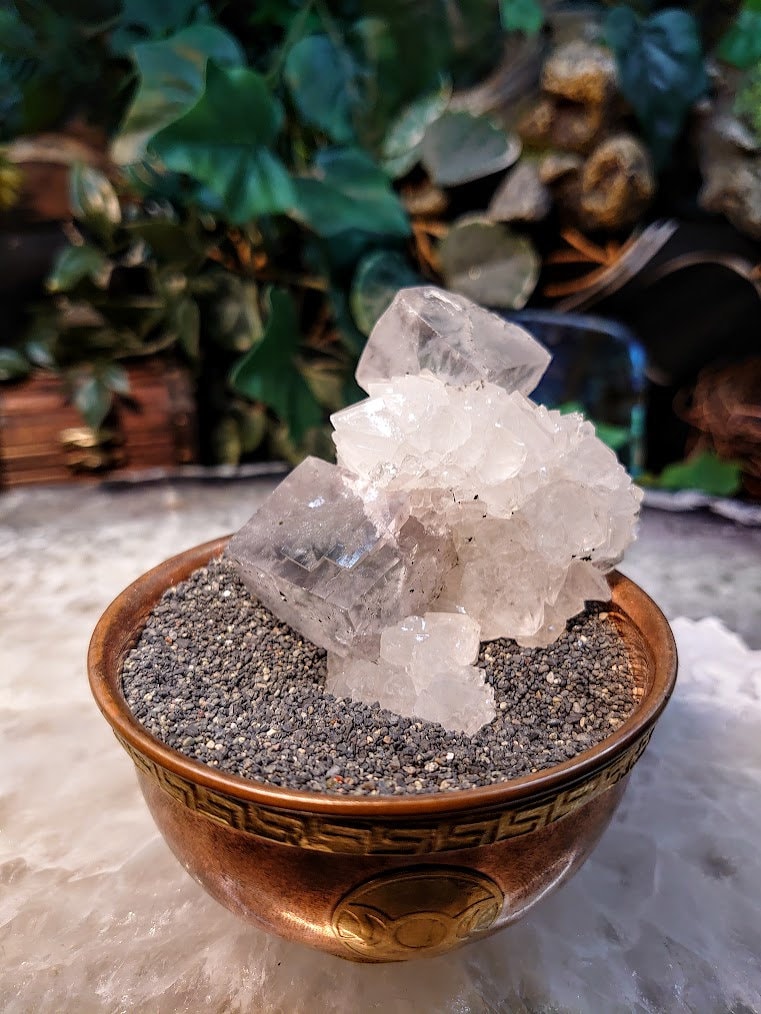 Glassy Grey Fluorite Crystals on Clear Quartz Cluster from Rabat-Salé-Kénitra, Morocco / 98.09g / Collection / Small Cabinet Class