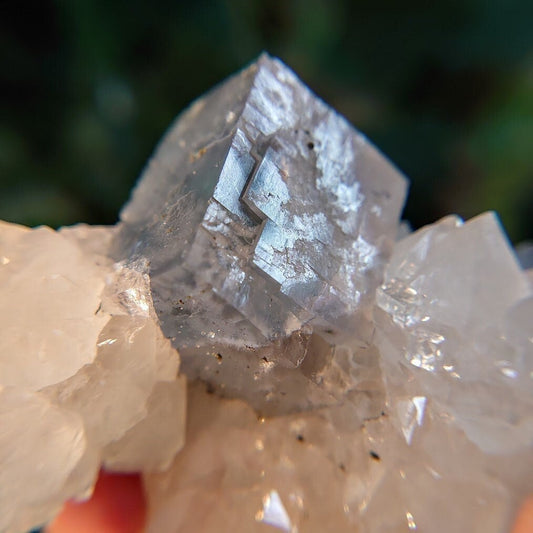 Glassy Grey Fluorite Crystals on Clear Quartz Cluster from Rabat-Salé-Kénitra, Morocco / 98.09g / Collection / Small Cabinet Class