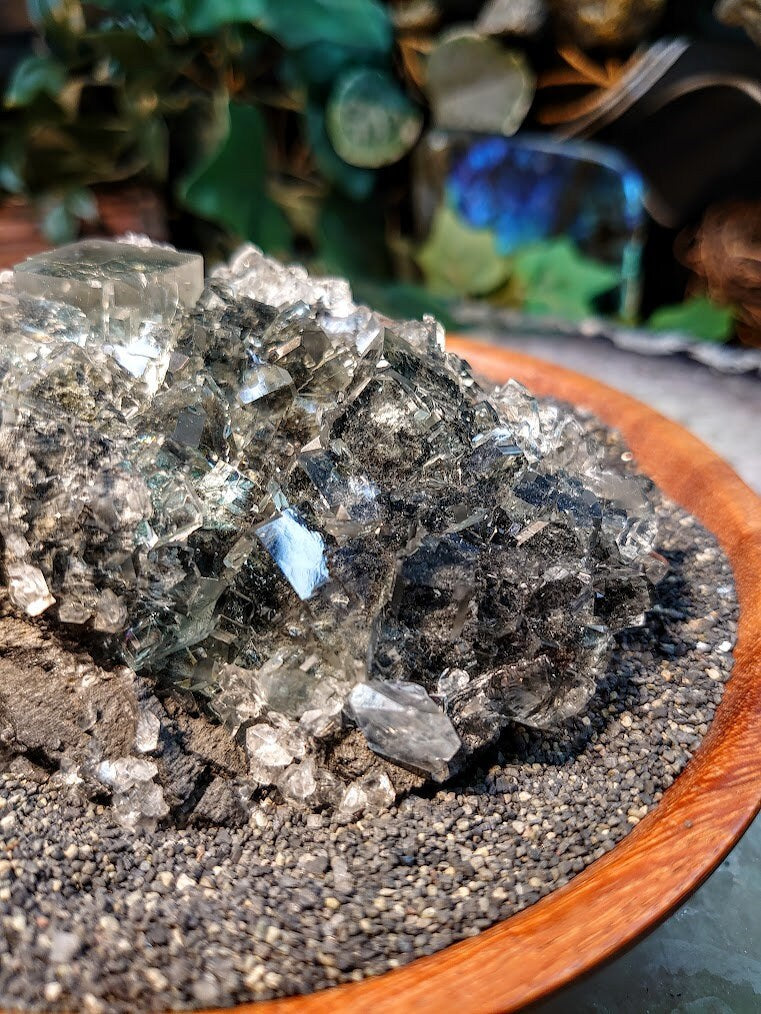 Gorgeous Light Green Fluorite Cluster with Calcite Crystals from Hunan Province, China  / 398g / Collection / Cabinet Size Class