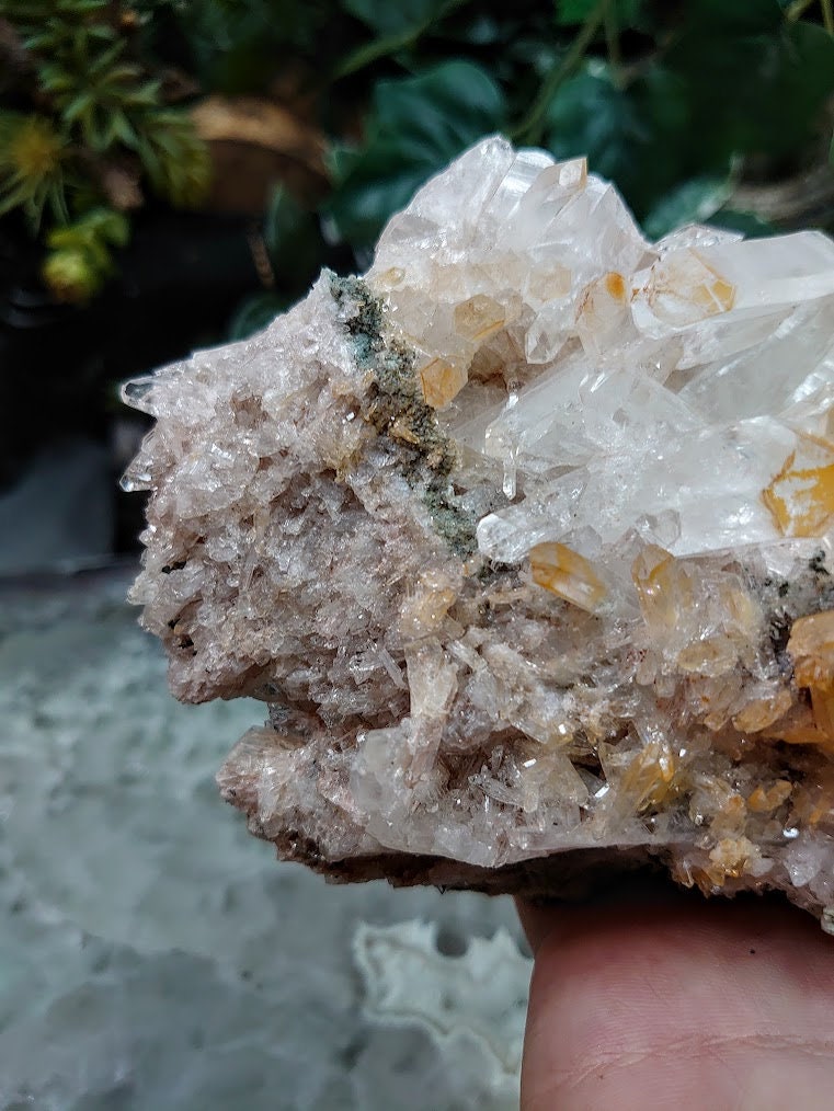 Exquisite Colombian Pink and Orange Quartz Cluster with Self Healing / 819g / Lithium / Halloysite / Mango Quartz / Large Cabinet Size