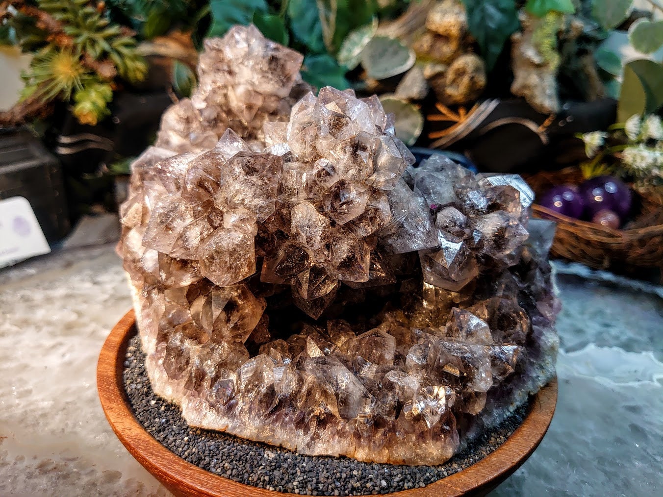 Large Smoky Amethyst Cluster from Madhya Pradesh, India for Altar Decor / 1,950g / Home & Altar Decor / Delicious Prism Grapes/ Cabinet Size