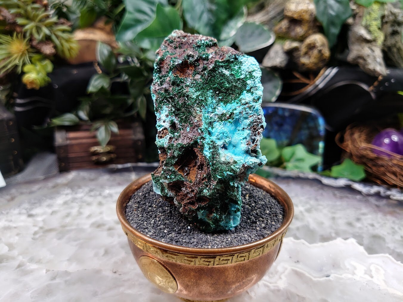 Beautiful Chrysocolla with Malachite and Druzy on Matrix for Home and Altar Decor / 220g / Small Cabinet Size / Crystal Healing / Collection