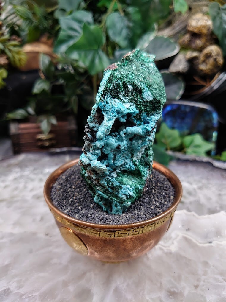 Beautiful Chrysocolla with Malachite and Druzy on Matrix for Home and Altar Decor / 220g / Small Cabinet Size / Crystal Healing / Collection