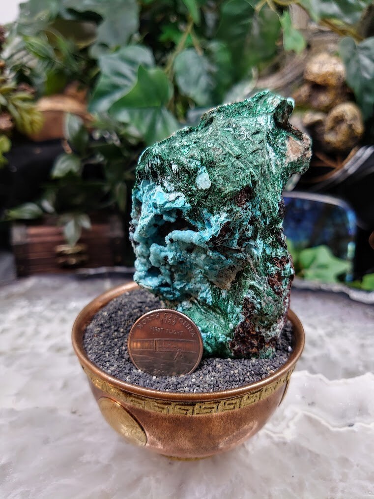 Beautiful Chrysocolla with Malachite and Druzy on Matrix for Home and Altar Decor / 220g / Small Cabinet Size / Crystal Healing / Collection