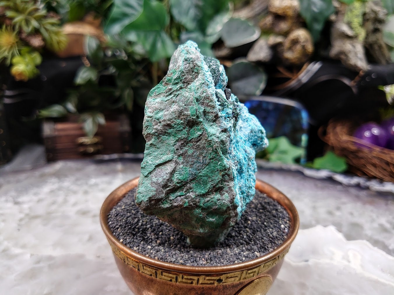 Chrysocolla with Malachite Crystals on Matrix for Home and Altar Decor / 118.73g / Small Cabinet Size / Crystal Healing / Collection