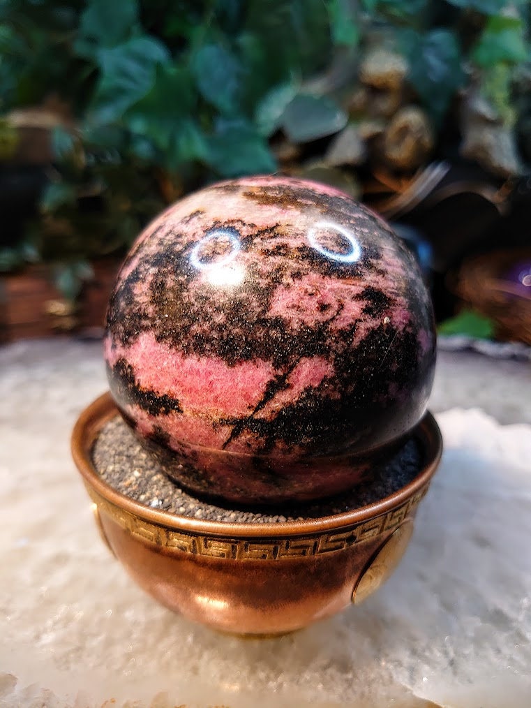 2 1/2" Rhodonite Sphere with Black Manganese Inclusions from Madagascar for Crystal Healing/ Reiki/ Meditation/ Home & Altar Decor