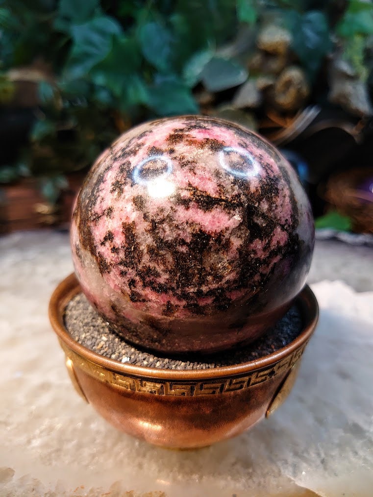 2 1/2" Rhodonite Sphere with Black Manganese Inclusions from Madagascar for Crystal Healing/ Reiki/ Meditation/ Home & Altar Decor