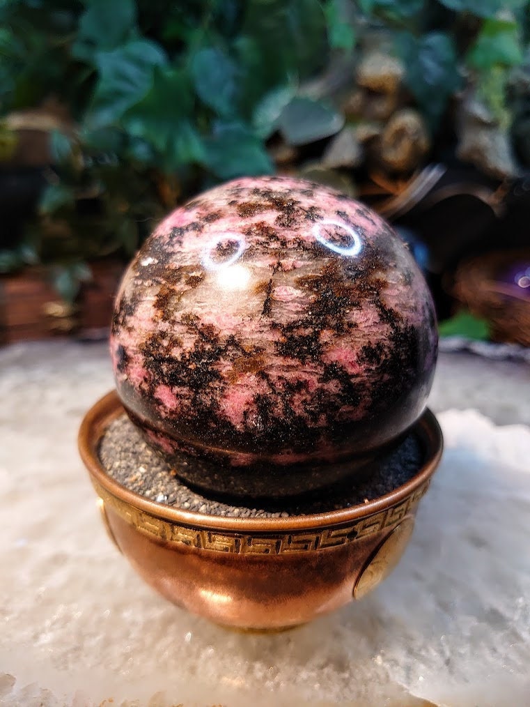 2 1/2" Rhodonite Sphere with Black Manganese Inclusions from Madagascar for Crystal Healing/ Reiki/ Meditation/ Home & Altar Decor