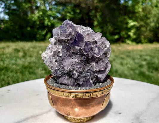 Smoky Purple Fluorite Cluster "Purple Rain Pocket" on Matrix From United Kingdom for Altar Decor / 218g / Small Cabinet Size / Collection