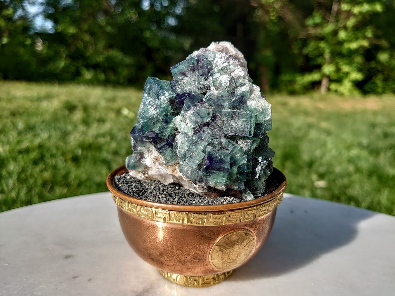 Naughty Gnome Pocket Green/Blue Fluorite Cluster "Diana Maria Mine" on Matrix From United Kingdom / 250g / Small Cabinet Size