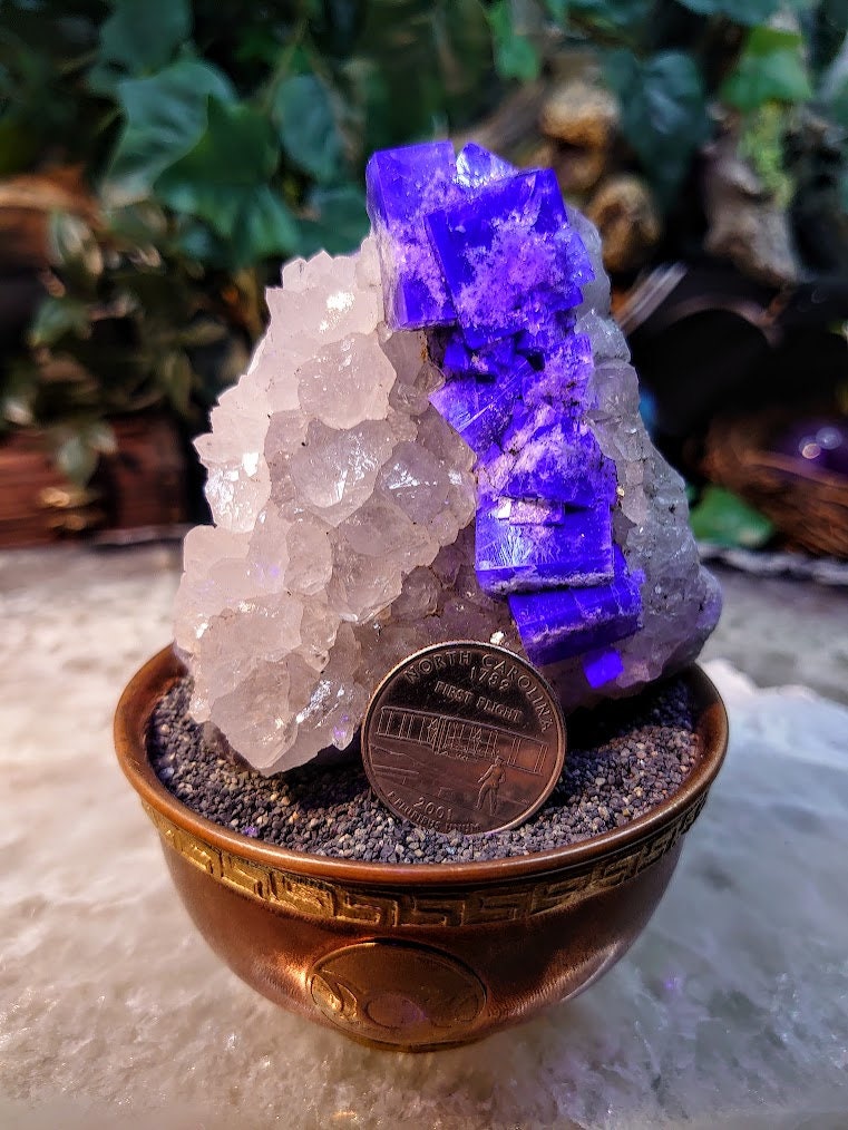 Milky Way Pocket Blue/Green Fluorite Cluster on Quartz, Diana Maria Mine, Rogerley Quarry From United Kingdom / 276g / Small Cabinet Size