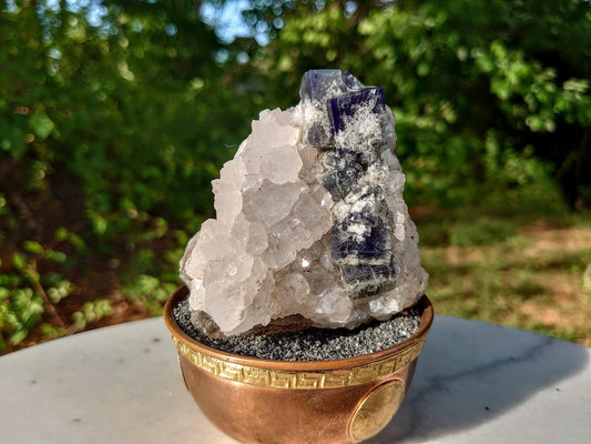 Milky Way Pocket Blue/Green Fluorite Cluster on Quartz, Diana Maria Mine, Rogerley Quarry From United Kingdom / 276g / Small Cabinet Size