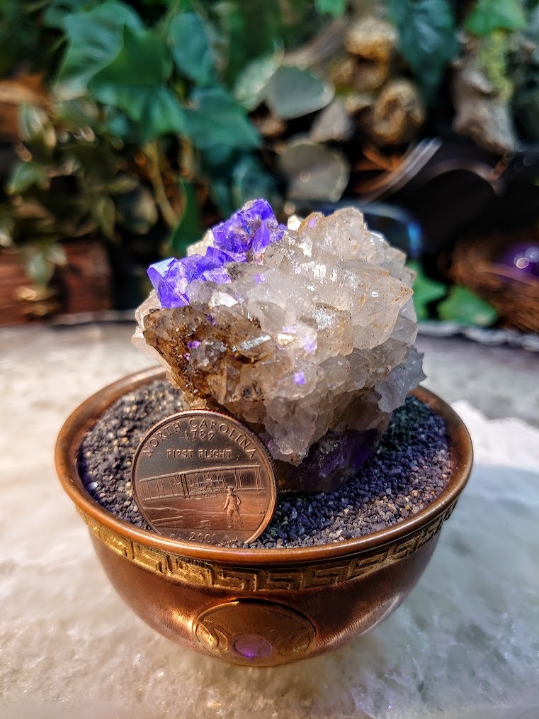 Milky Way Pocket Blue/Green Fluorite Cluster on Quartz, Diana Maria Mine, Rogerley Quarry From United Kingdom / 166g / Small Cabinet Size