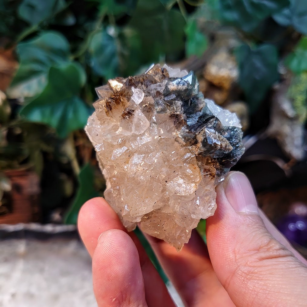 Milky Way Pocket Blue/Green Fluorite Cluster on Quartz, Diana Maria Mine, Rogerley Quarry From United Kingdom / 166g / Small Cabinet Size