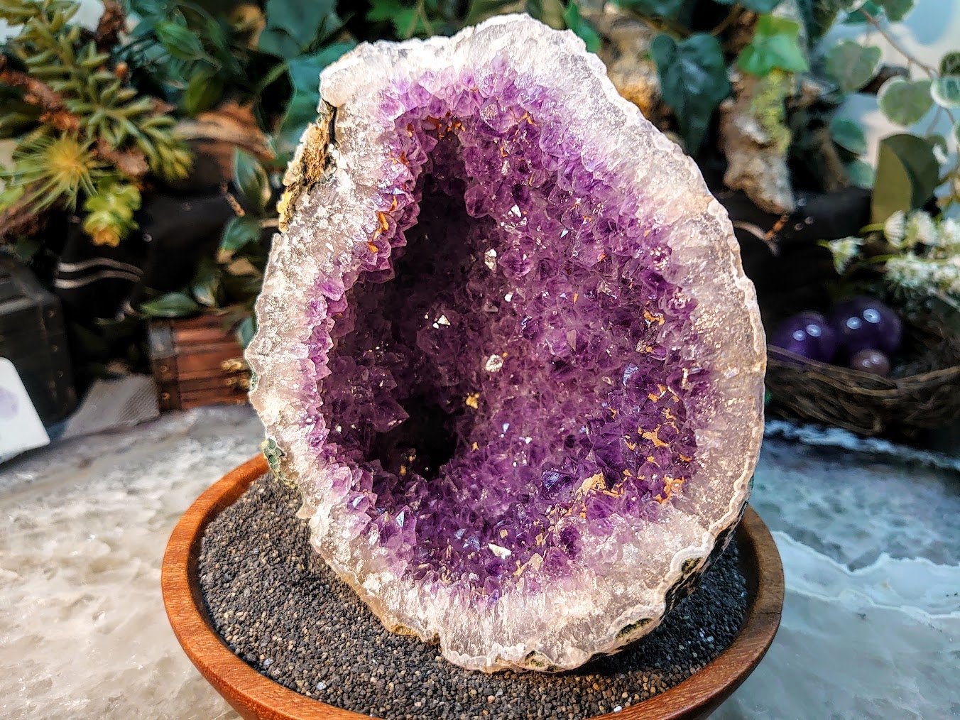 Dark Purple Amethyst Geode from Maharashtra, India for Collection / 1,182g / Gifts / Altar Decor  / Delicious Prism Grapes / Cabinet Size