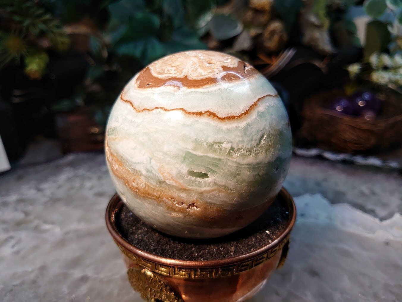 3" Caribbean Calcite Sphere from Pakistan for Collection / 614g / Altar Decor / Meditation / Crystal Healing