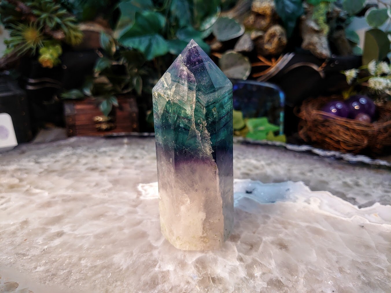 4" Rainbow Fluorite Generator/Point/Tower for Crystal Healing / Grid Creation / Home and Altar Decor