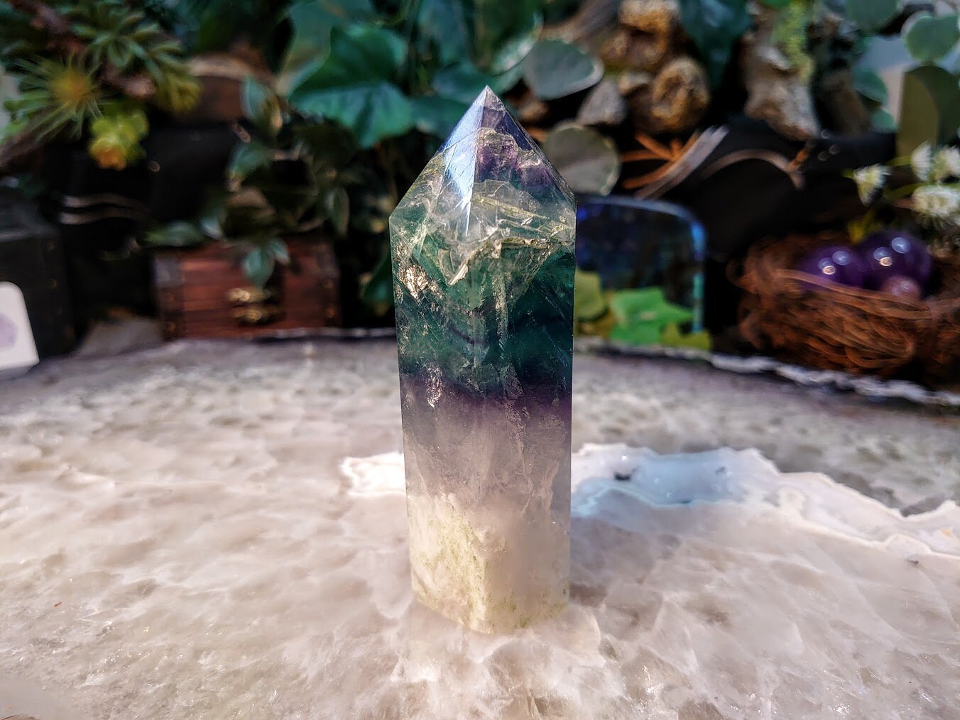 4" Rainbow Fluorite Generator/Point/Tower for Crystal Healing / Grid Creation / Home and Altar Decor