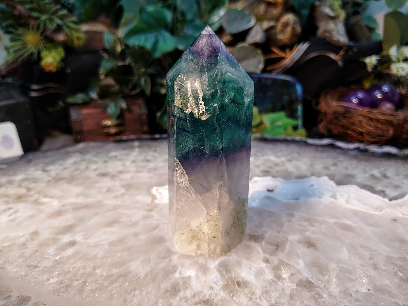 4" Rainbow Fluorite Generator/Point/Tower for Crystal Healing / Grid Creation / Home and Altar Decor