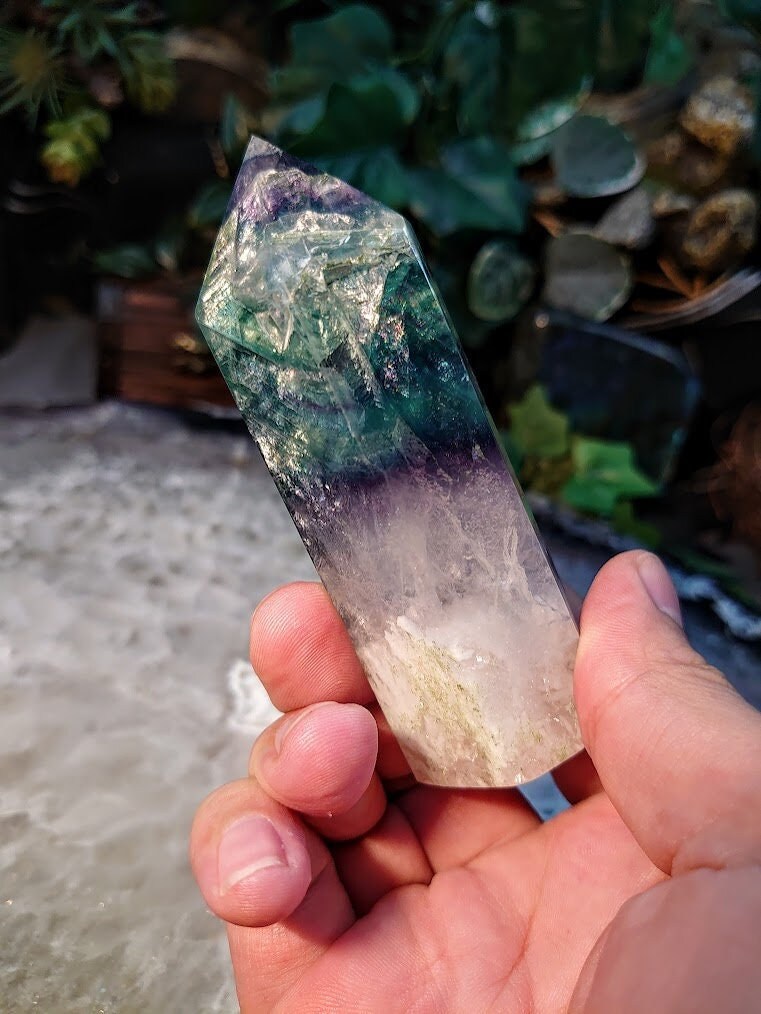 4" Rainbow Fluorite Generator/Point/Tower for Crystal Healing / Grid Creation / Home and Altar Decor