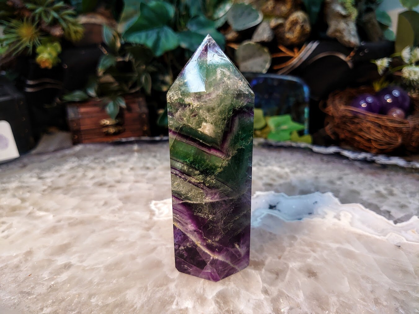 4 1/4" Rainbow Fluorite Generator/Point/Tower for Crystal Healing / Grid Creation / Home and Altar Decor