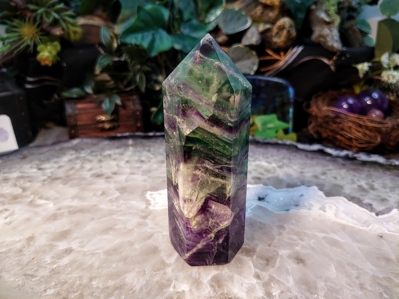 4 1/4" Rainbow Fluorite Generator/Point/Tower for Crystal Healing / Grid Creation / Home and Altar Decor