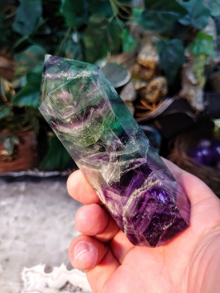 4 1/4" Rainbow Fluorite Generator/Point/Tower for Crystal Healing / Grid Creation / Home and Altar Decor