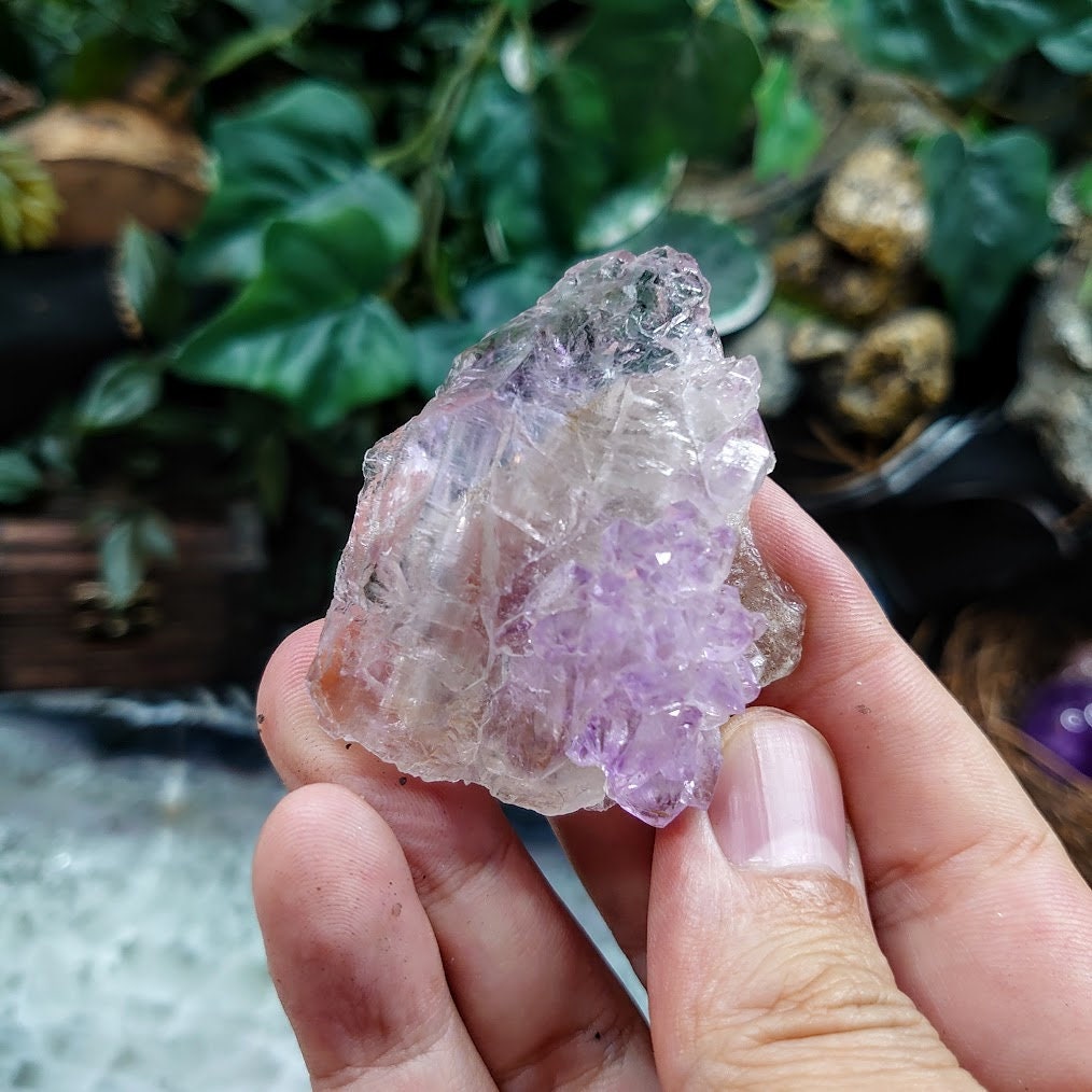 Elestial Water Etched Quartz with Amethyst Cluster from Karur, India for Meditation / 47.76g / Collection / Altar Decor