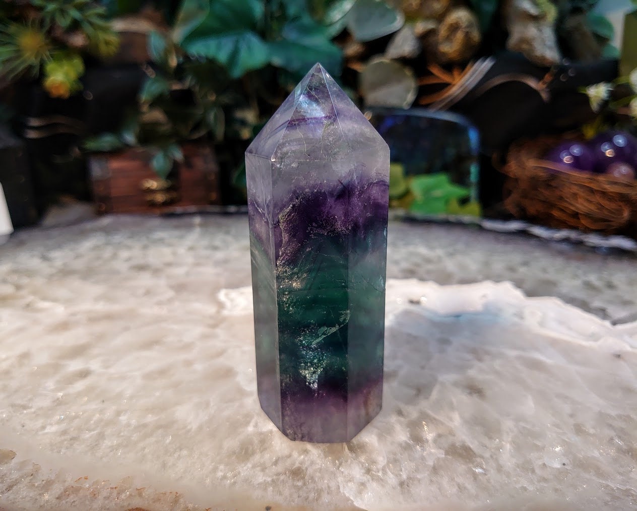 3 1/2" Rainbow Fluorite Generator/Point/Tower for Crystal Healing / Grid Creation / Home and Altar Decor