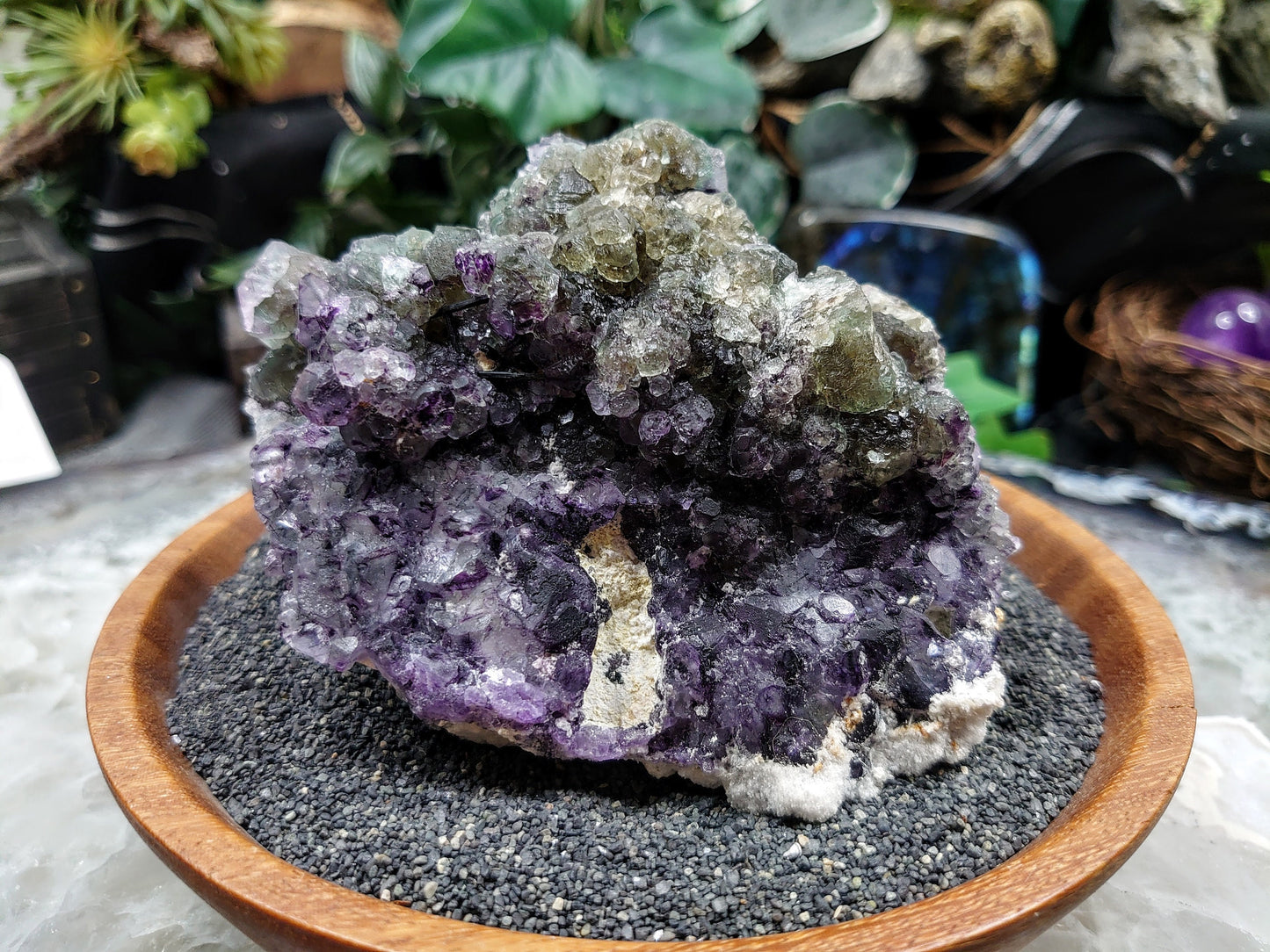 Green and Purple Fluorite Cluster with Hyalite From Namibia for Altar Decor / 504g / Cabinet Size Class / Collection