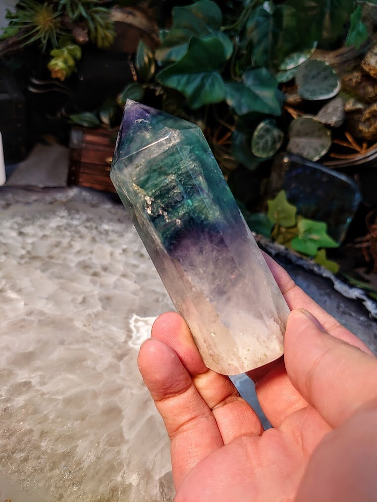 4" Rainbow Fluorite Generator/Point/Tower for Crystal Healing / Grid Creation / Home and Altar Decor