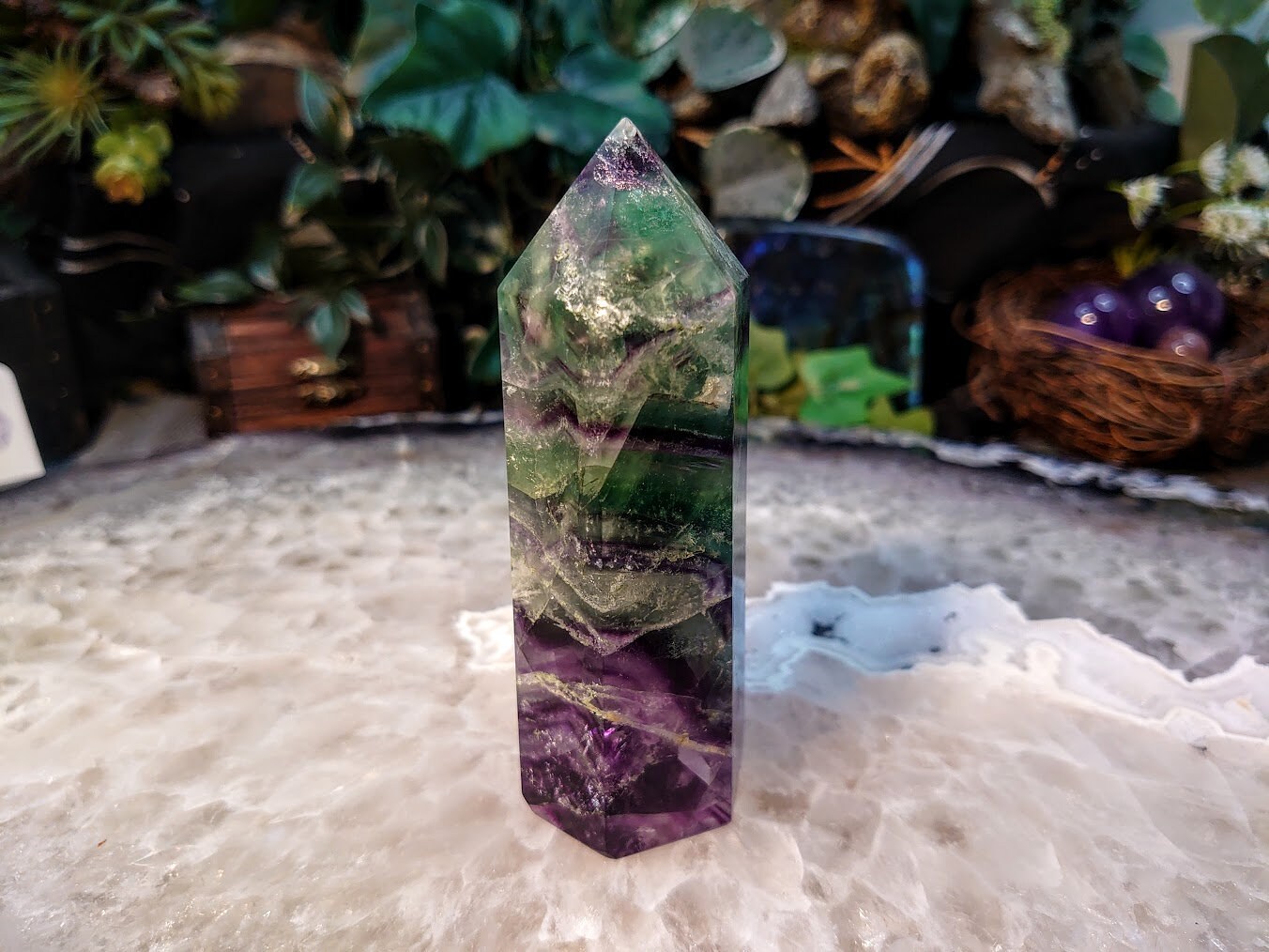 4 1/4" Rainbow Fluorite Generator/Point/Tower for Crystal Healing / Grid Creation / Home and Altar Decor