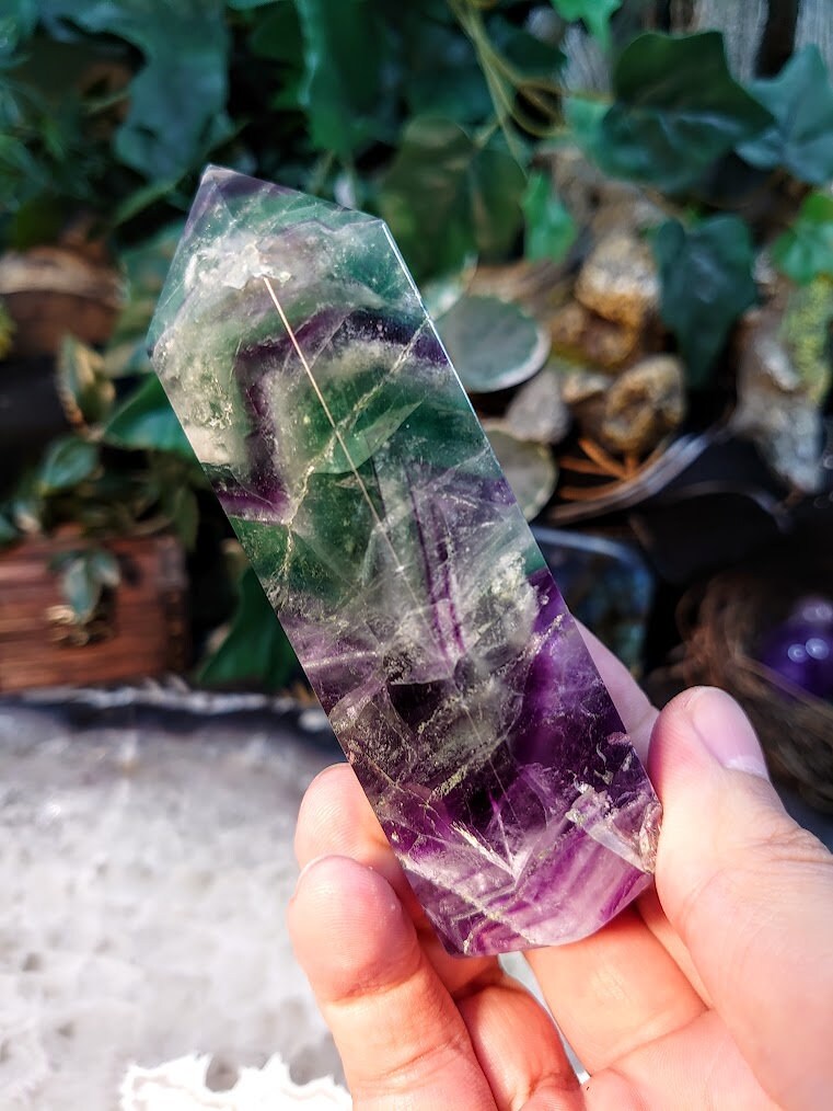 4 1/4" Rainbow Fluorite Generator/Point/Tower for Crystal Healing / Grid Creation / Home and Altar Decor