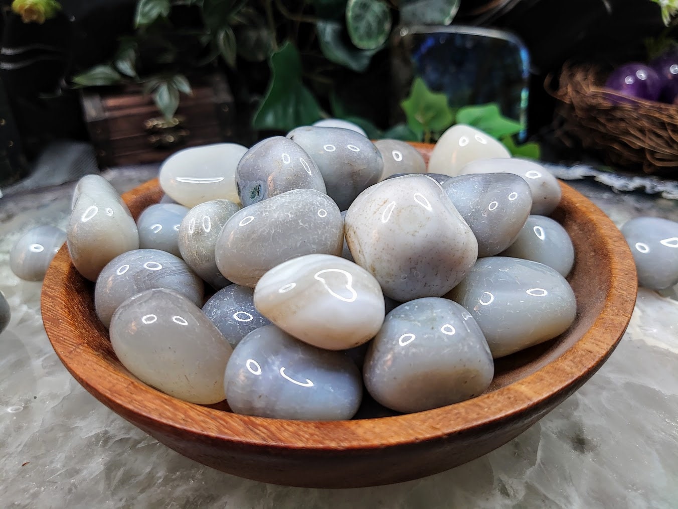 Grey Chalcedony Tumbled Stones from India for Altar and Home Decor / Crystal Healing / Reiki / Collection