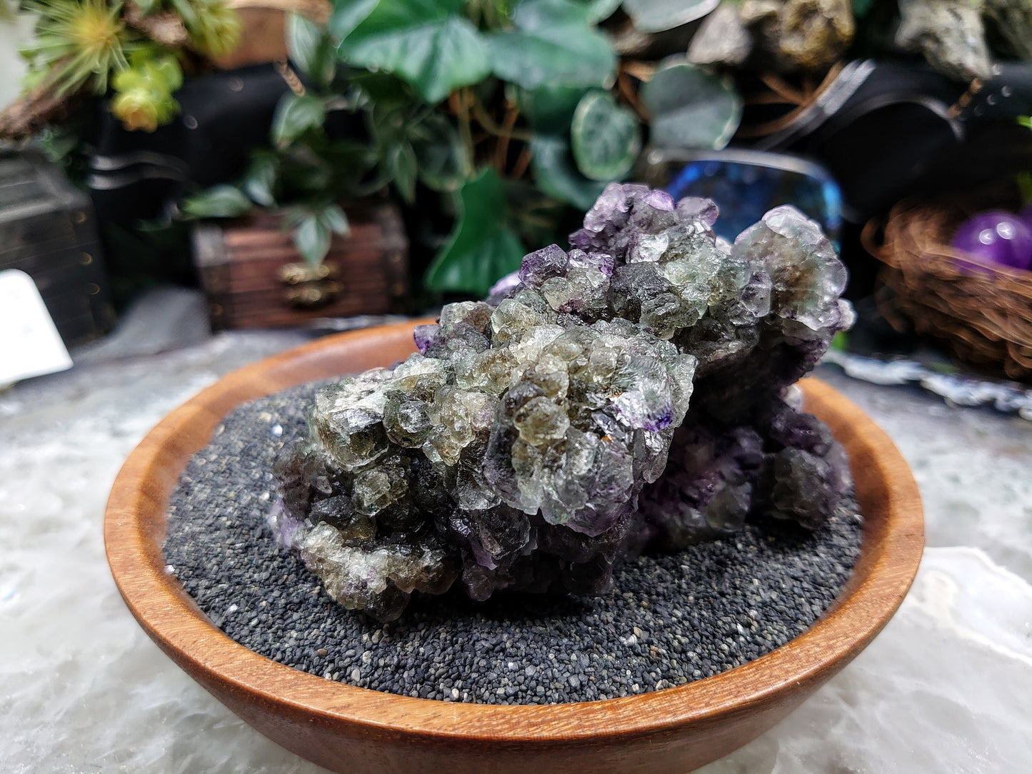 Green and Purple Fluorite Cluster with Hyalite From Namibia for Altar Decor / 504g / Cabinet Size Class / Collection