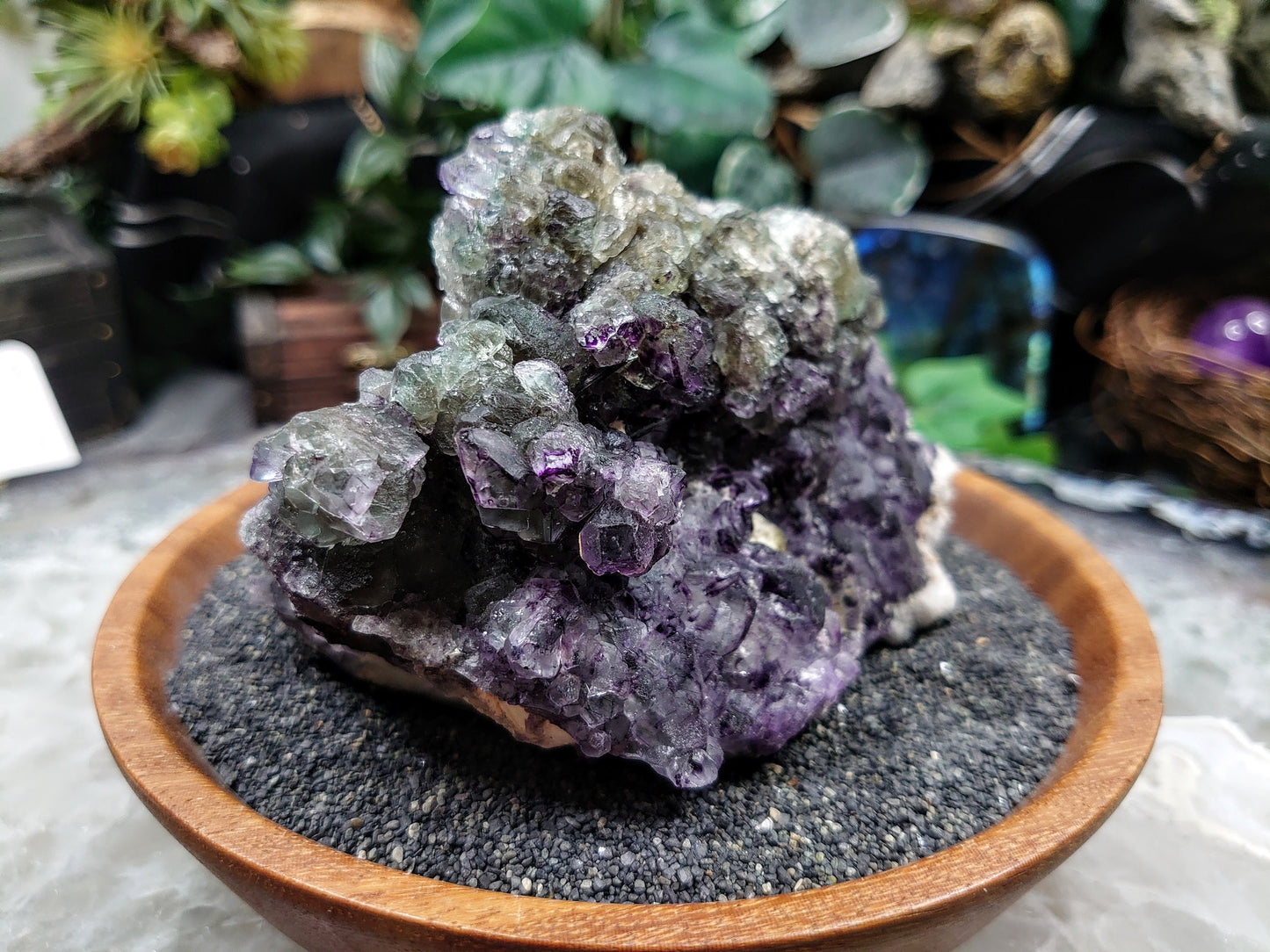 Green and Purple Fluorite Cluster with Hyalite From Namibia for Altar Decor / 504g / Cabinet Size Class / Collection